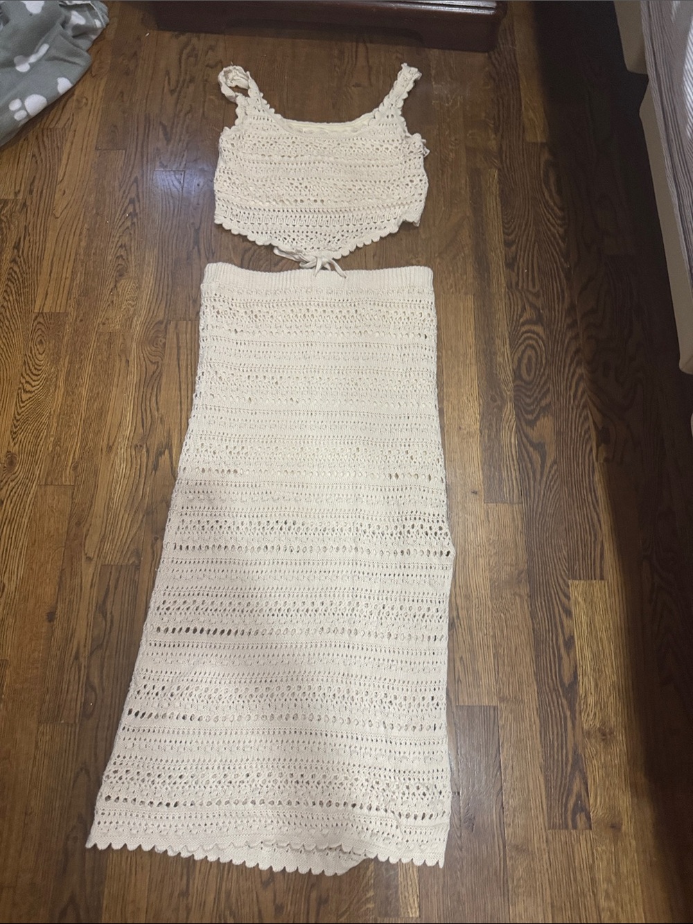 Handcrafted Cream Crochet Skirt Set with Crop Top